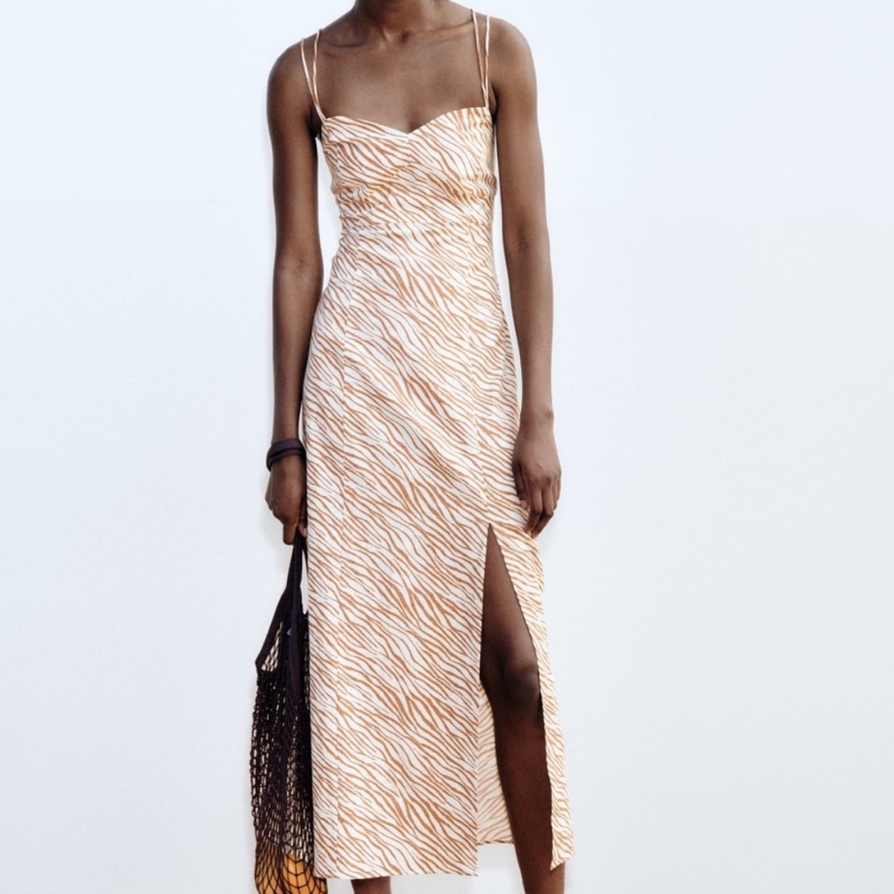 Zara LINEN BLEND ANIMAL PRINT  DRESS XS